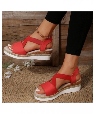 Orthopedic Wedge Sandals for Women Summer Dressy Flat Open Toe Ankle Strap Platform Espadrilles Sandals Casual D-red $11.50 O...