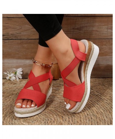 Orthopedic Wedge Sandals for Women Summer Dressy Flat Open Toe Ankle Strap Platform Espadrilles Sandals Casual D-red $11.50 O...