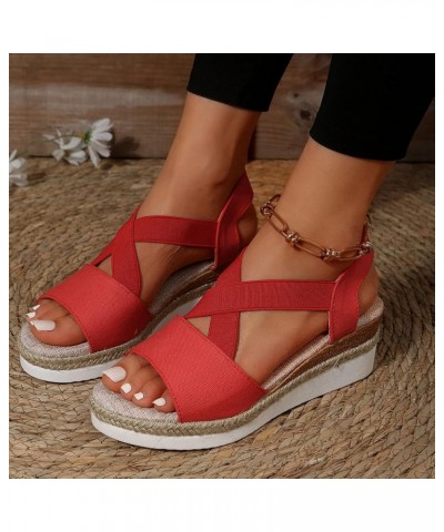 Orthopedic Wedge Sandals for Women Summer Dressy Flat Open Toe Ankle Strap Platform Espadrilles Sandals Casual D-red $11.50 O...