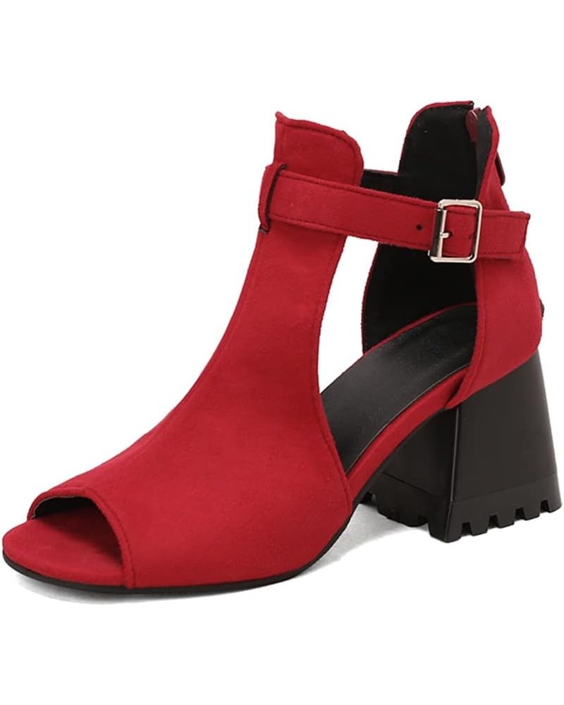 Womens Chunky Heel Sandals Open Toe High Heels Block Low Heels Dress Sandals 410 Red $24.90 Sandals