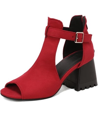 Womens Chunky Heel Sandals Open Toe High Heels Block Low Heels Dress Sandals 410 Red $24.90 Sandals