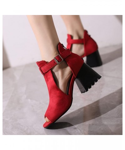 Womens Chunky Heel Sandals Open Toe High Heels Block Low Heels Dress Sandals 410 Red $24.90 Sandals