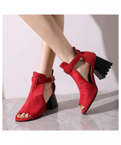 Womens Chunky Heel Sandals Open Toe High Heels Block Low Heels Dress Sandals 410 Red $24.90 Sandals