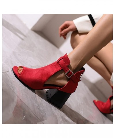 Womens Chunky Heel Sandals Open Toe High Heels Block Low Heels Dress Sandals 410 Red $24.90 Sandals