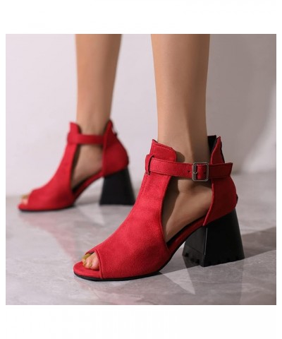 Womens Chunky Heel Sandals Open Toe High Heels Block Low Heels Dress Sandals 410 Red $24.90 Sandals