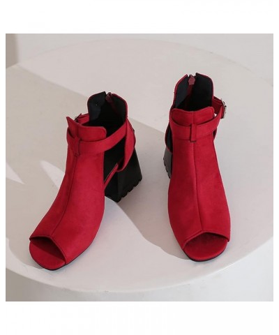 Womens Chunky Heel Sandals Open Toe High Heels Block Low Heels Dress Sandals 410 Red $24.90 Sandals