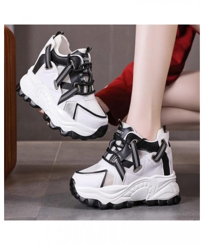 Women Sneakers Spring Thick Sole Shoes 10CM Breathable Mesh Walking Summer Chunky Shoes 36 Black $33.80 Athletic Shoes