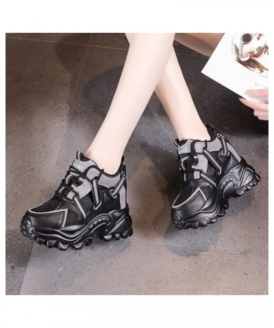 Women Sneakers Spring Thick Sole Shoes 10CM Breathable Mesh Walking Summer Chunky Shoes 36 Black $33.80 Athletic Shoes