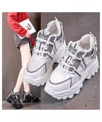 Women Sneakers Spring Thick Sole Shoes 10CM Breathable Mesh Walking Summer Chunky Shoes 36 Black $33.80 Athletic Shoes