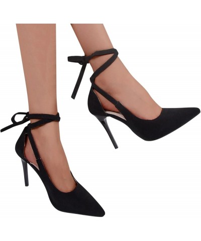 Women's Lace Up Hollow Stiletto Sandals Suede Pointed Toe Lace Up High Heels Dressy Summer Black Closed Toe Heeled Sandals El...