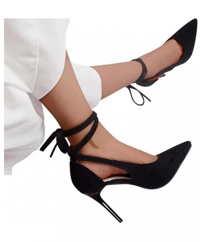 Women's Lace Up Hollow Stiletto Sandals Suede Pointed Toe Lace Up High Heels Dressy Summer Black Closed Toe Heeled Sandals El...