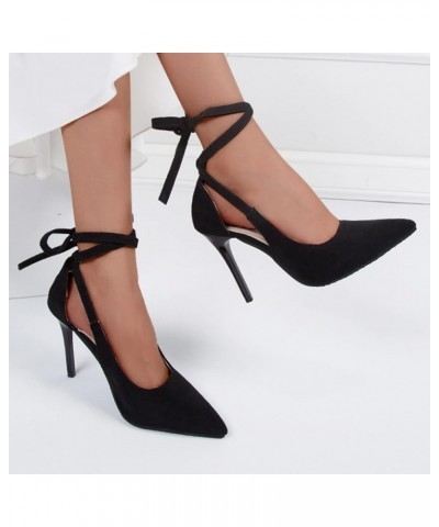 Women's Lace Up Hollow Stiletto Sandals Suede Pointed Toe Lace Up High Heels Dressy Summer Black Closed Toe Heeled Sandals El...