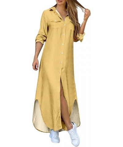 Women Fashion Solid Dress Shirt Long Skirt Casual Long Sleeve Cardigan Dress Elegant Cocktail Dresses Yellow-a $16.42 Athleti...