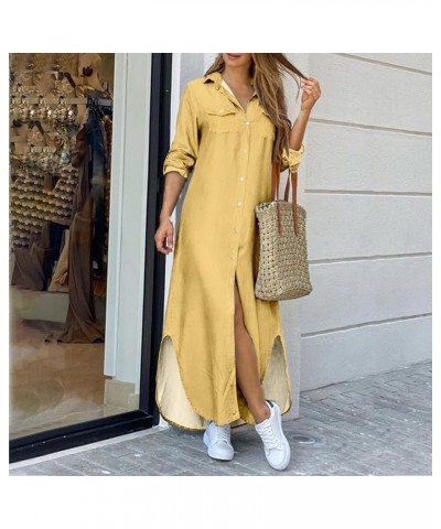 Women Fashion Solid Dress Shirt Long Skirt Casual Long Sleeve Cardigan Dress Elegant Cocktail Dresses Yellow-a $16.42 Athleti...