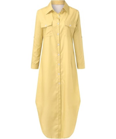 Women Fashion Solid Dress Shirt Long Skirt Casual Long Sleeve Cardigan Dress Elegant Cocktail Dresses Yellow-a $16.42 Athleti...