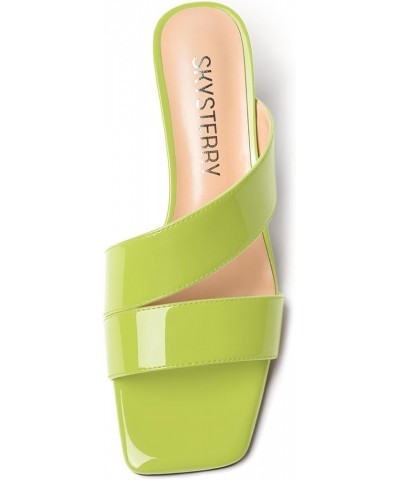 Womens Party Slip On Open Toe Patent Dress Spool Low Heel Heeled Sandals 2 Inch Yellow Green $35.41 Sandals