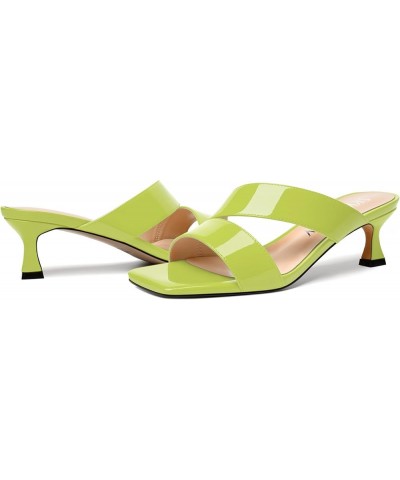 Womens Party Slip On Open Toe Patent Dress Spool Low Heel Heeled Sandals 2 Inch Yellow Green $35.41 Sandals