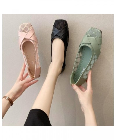 Flats for Woman Convenient Slip On Walking Loafers Breathable Mesh Lace Square Toe Flat Shoes Black $19.74 Loafers & Slip-Ons