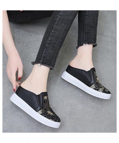 Women's Slip-Ons Height Increasing Canvas Shoes Embroidered Summer Round Toe Mesh Breathable Flat Loafer Low-Top Anti Skid Fa...