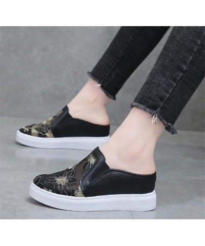 Women's Slip-Ons Height Increasing Canvas Shoes Embroidered Summer Round Toe Mesh Breathable Flat Loafer Low-Top Anti Skid Fa...