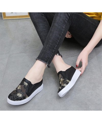 Women's Slip-Ons Height Increasing Canvas Shoes Embroidered Summer Round Toe Mesh Breathable Flat Loafer Low-Top Anti Skid Fa...