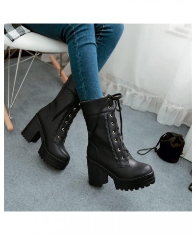 Lace-up Ankle Boots Women's Gothic Short Boots Platform Booties with Block Heel,Student Cosplay Ankle Shoes PU Leather Biker ...