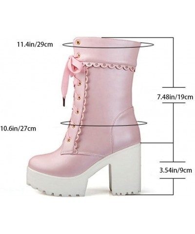 Lace-up Ankle Boots Women's Gothic Short Boots Platform Booties with Block Heel,Student Cosplay Ankle Shoes PU Leather Biker ...