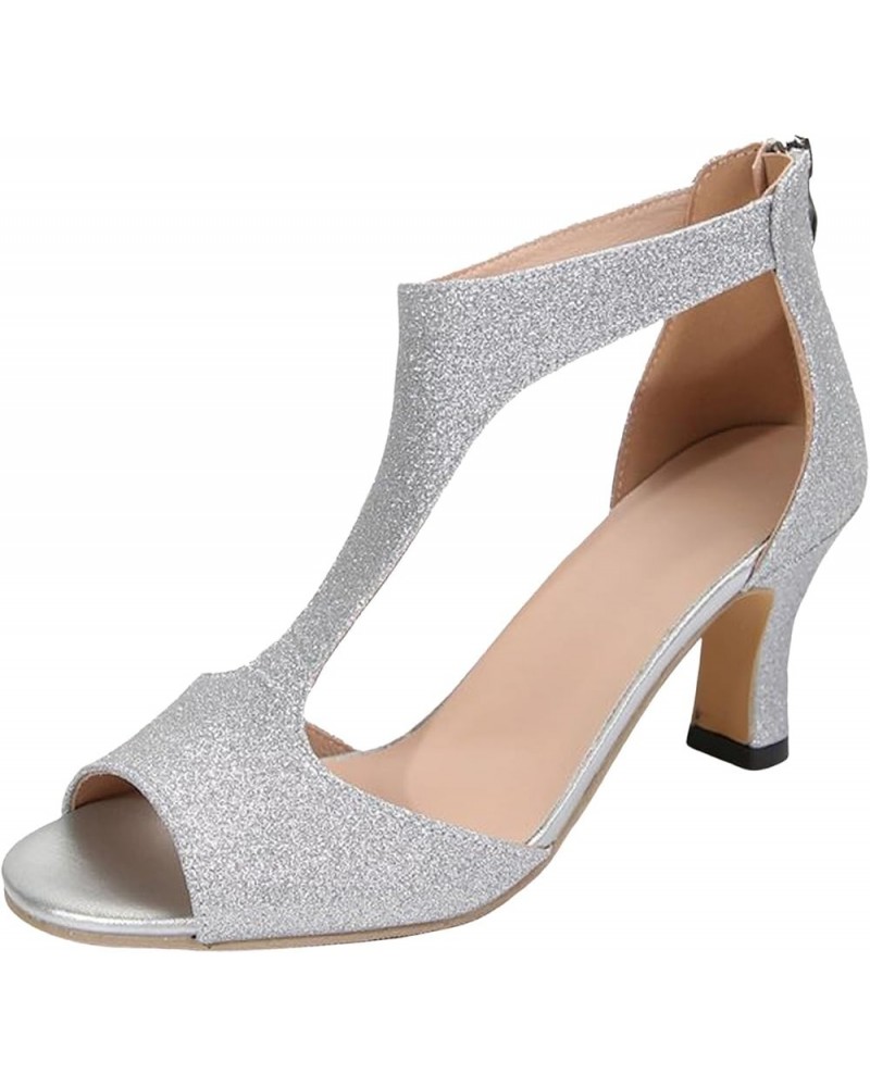 Sandals for Women Dressy Summer, Women's Dancing High Heel Sandals Fashion Party Wedding Dress Pumps Shoes Z8-silver $12.34 S...