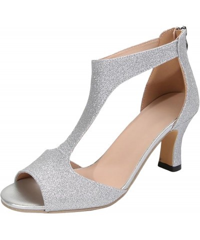 Sandals for Women Dressy Summer, Women's Dancing High Heel Sandals Fashion Party Wedding Dress Pumps Shoes Z8-silver $12.34 S...