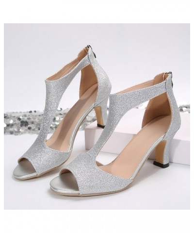 Sandals for Women Dressy Summer, Women's Dancing High Heel Sandals Fashion Party Wedding Dress Pumps Shoes Z8-silver $12.34 S...