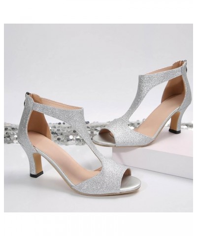 Sandals for Women Dressy Summer, Women's Dancing High Heel Sandals Fashion Party Wedding Dress Pumps Shoes Z8-silver $12.34 S...