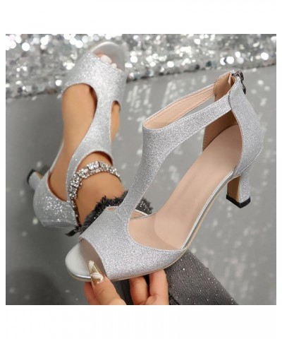 Sandals for Women Dressy Summer, Women's Dancing High Heel Sandals Fashion Party Wedding Dress Pumps Shoes Z8-silver $12.34 S...