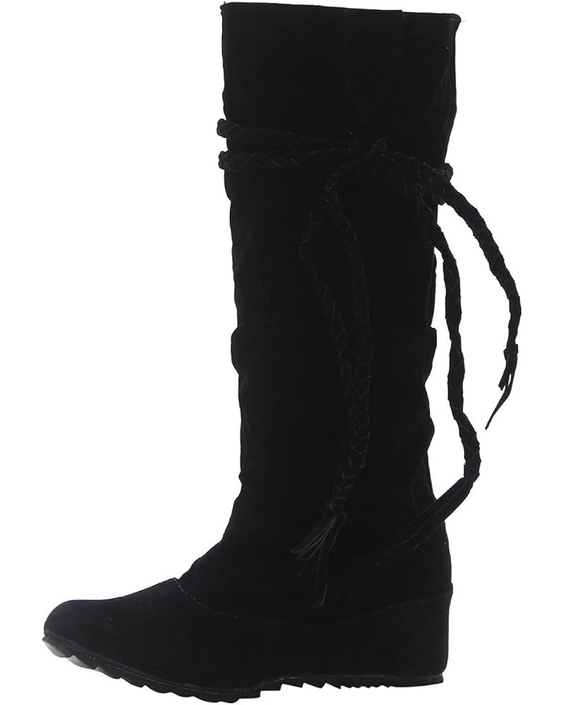 Cowboy Boots for Women, Womens Knee High Flat Boots Round Toe Pull On Lace Up Soft Soled Boots Fashion Winter Shoes Black $18...