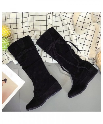 Cowboy Boots for Women, Womens Knee High Flat Boots Round Toe Pull On Lace Up Soft Soled Boots Fashion Winter Shoes Black $18...