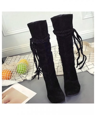 Cowboy Boots for Women, Womens Knee High Flat Boots Round Toe Pull On Lace Up Soft Soled Boots Fashion Winter Shoes Black $18...