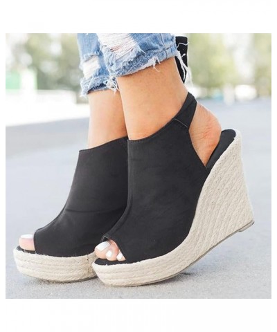 Open Toe Low Heel Slipper sandals for women low heel wedge slippers outdoor platform sandals Z 04-black $22.58 Sandals