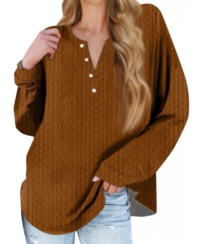 Womens Fall Fashion 2024 Button Down Long Sleeve Pullover Tops V Neck Printing Outfits Casual Loose Sweatshirts 4-brown $9.84...