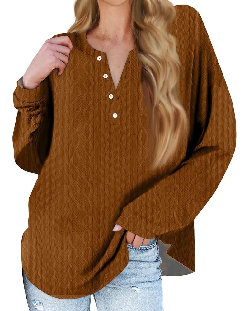 Womens Fall Fashion 2024 Button Down Long Sleeve Pullover Tops V Neck Printing Outfits Casual Loose Sweatshirts 4-brown $9.84...