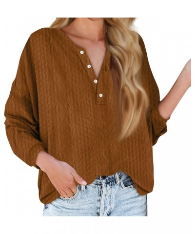 Womens Fall Fashion 2024 Button Down Long Sleeve Pullover Tops V Neck Printing Outfits Casual Loose Sweatshirts 4-brown $9.84...