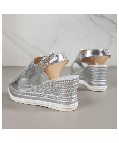 Mini Platform Boots For Women Silver Wedges For Women Dressy Women Slippers Platform Mini Boots Strappy Sanda Silver-e $19.65...