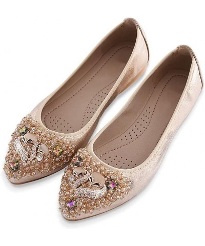 Womens Foldable Pointed Toe Ballet Flats Rhinestone Loafers Fashion Flats Fox Gold $13.82 Flats