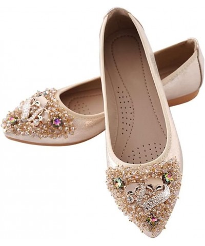 Womens Foldable Pointed Toe Ballet Flats Rhinestone Loafers Fashion Flats Fox Gold $13.82 Flats