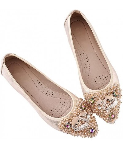 Womens Foldable Pointed Toe Ballet Flats Rhinestone Loafers Fashion Flats Fox Gold $13.82 Flats