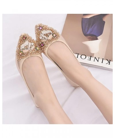 Womens Foldable Pointed Toe Ballet Flats Rhinestone Loafers Fashion Flats Fox Gold $13.82 Flats