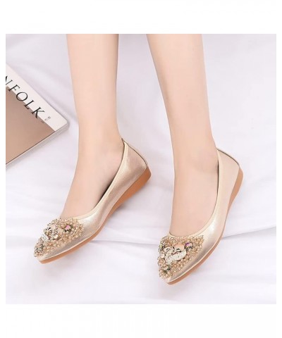 Womens Foldable Pointed Toe Ballet Flats Rhinestone Loafers Fashion Flats Fox Gold $13.82 Flats