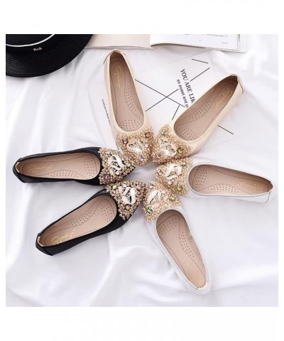 Womens Foldable Pointed Toe Ballet Flats Rhinestone Loafers Fashion Flats Fox Gold $13.82 Flats