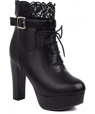 Women High Heeled Booties Platform Shoes Lace Up Boots Black $32.34 Boots