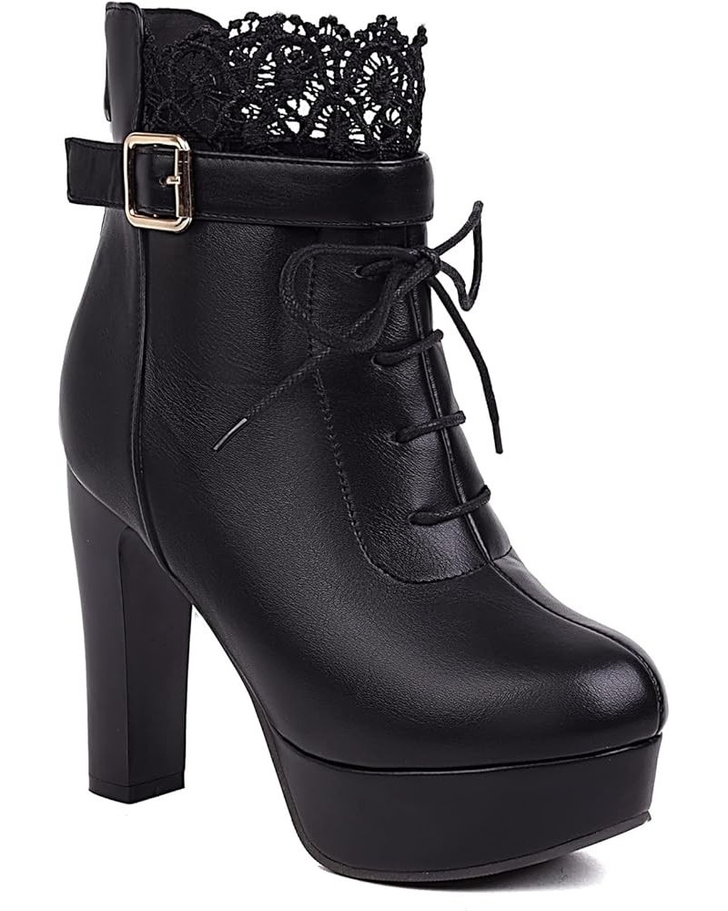 Women High Heeled Booties Platform Shoes Lace Up Boots Black $32.34 Boots