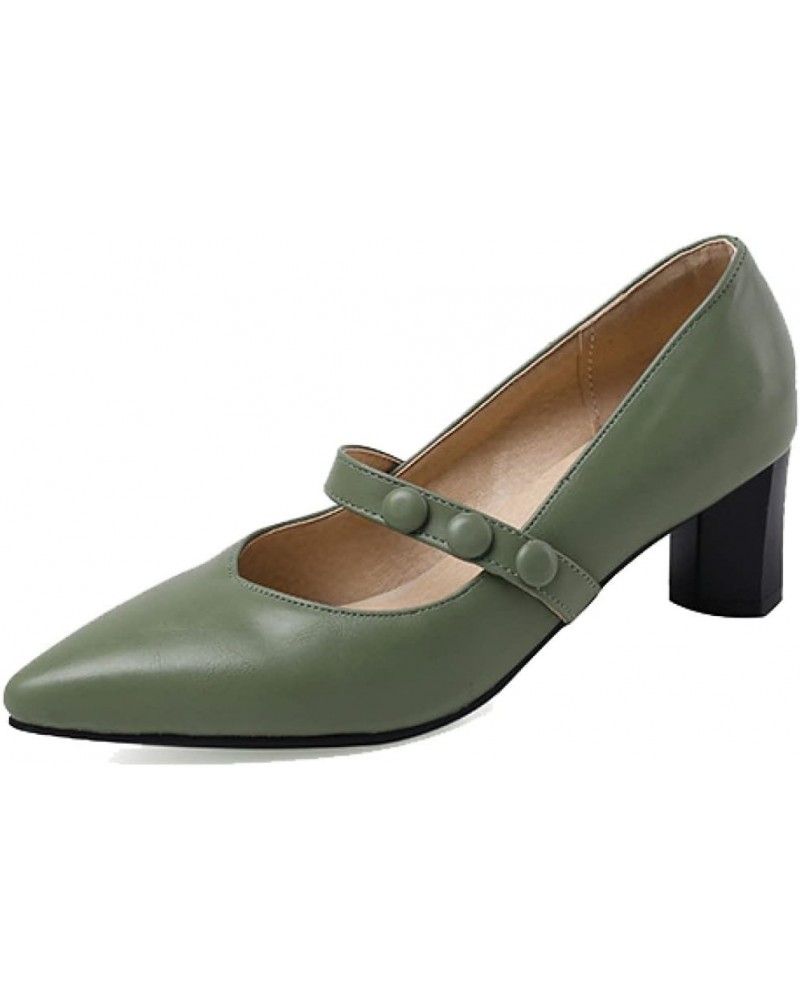 Woman Slip on One Strap Pumps Concise Pointy Toe Working Shoes Breathable Chunky High Heels Pumps Green $26.22 Pumps