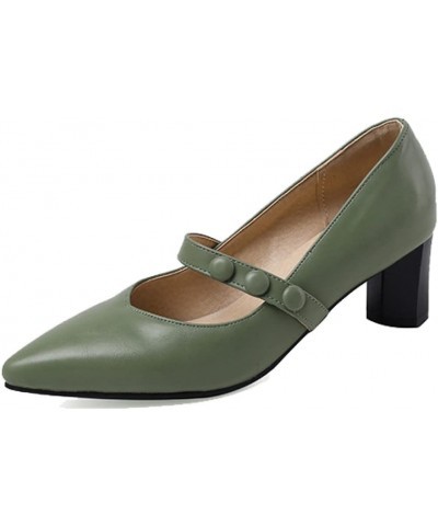 Woman Slip on One Strap Pumps Concise Pointy Toe Working Shoes Breathable Chunky High Heels Pumps Green $26.22 Pumps